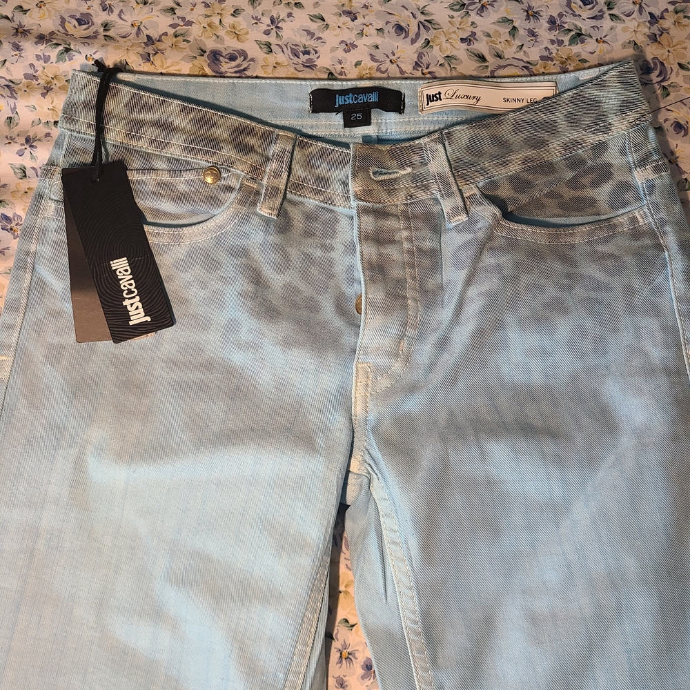 Just Cavalli Light Blue Leopard Print Skinny Jeans